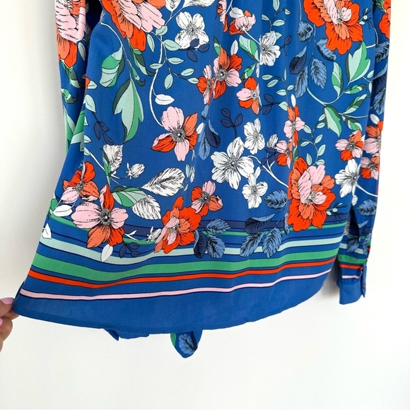 Maeve button  down shirt with v-neck, long sleeves & tie at waist, floral print - Picture 8 of 13